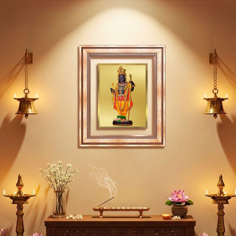 Diviniti 24K Gold Plated Ram Lalla With Arch (Classic) Divine Wall Frame for Home Mandir & Office Decor | Luxury Spiritual Gift