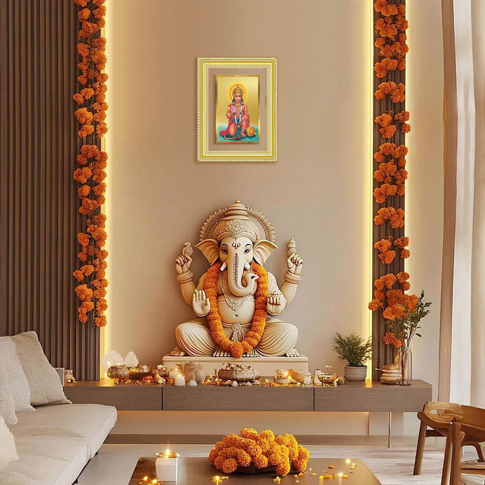Diviniti 24K Gold Plated Ashirwad Hanuman (Classic) Divine Wall Frame for Home Mandir & Office Decor | Luxury Spiritual Gift