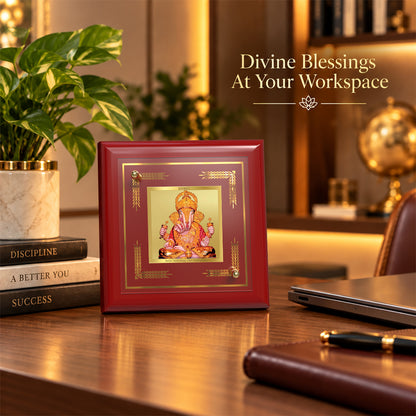 24K Gold-Plated Dagdu Ganesha MDF Frame | Premium Gift Box | 10x10 CM