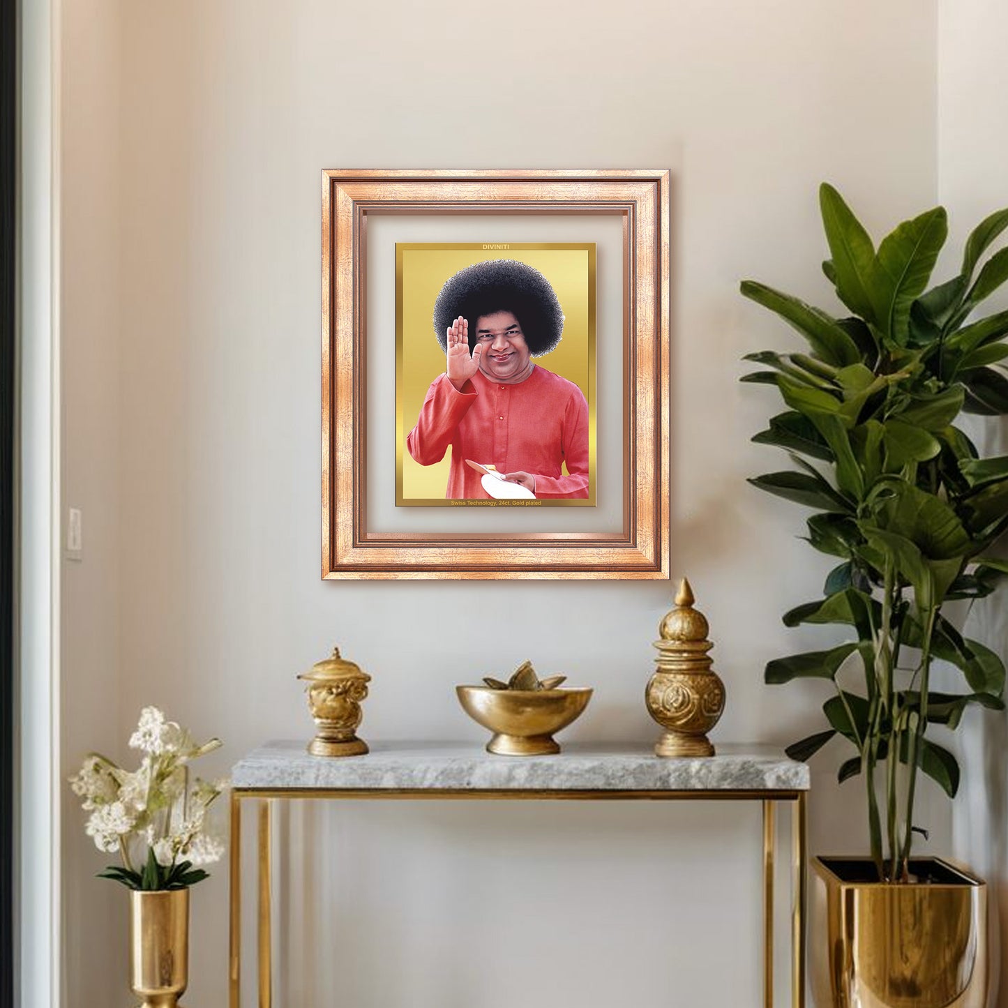 Diviniti 24K Gold Plated Satya Sai Baba (Classic) Divine Wall Frame for Home Mandir & Office Decor | Luxury Spiritual Gift