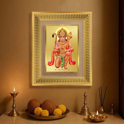 Diviniti 24K Gold Plated Hanuman With Blessings (Classic) Divine Wall Frame for Home Mandir & Office Decor | Luxury Spiritual Gift