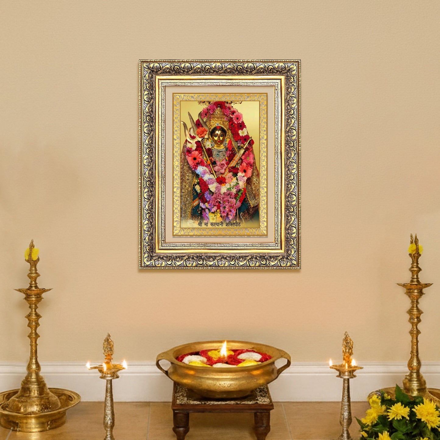 Diviniti 24K Gold Plated Katyayani Mata (Classic) Divine Wall Frame for Home Mandir & Office Decor | Luxury Spiritual Gift