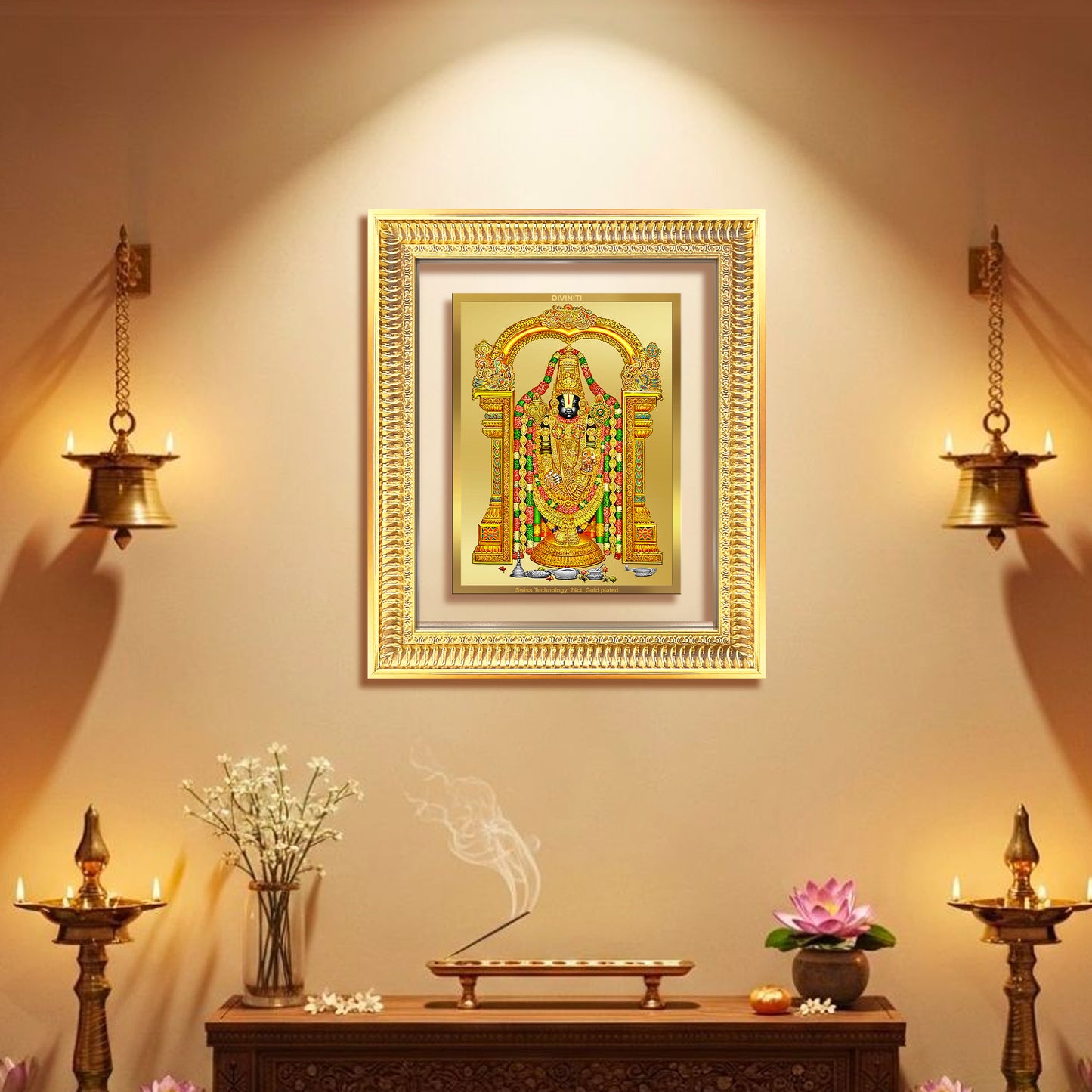Diviniti 24K Gold Plated Tirupati Balaji Divine Wall Frame for Home Mandir & Office Decor | Luxury Spiritual Gift