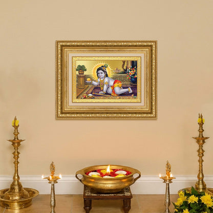 Diviniti 24K Gold Plated Laddu Gopal (Classic) Divine Wall Frame for Home Mandir & Office Decor | Luxury Spiritual Gift
