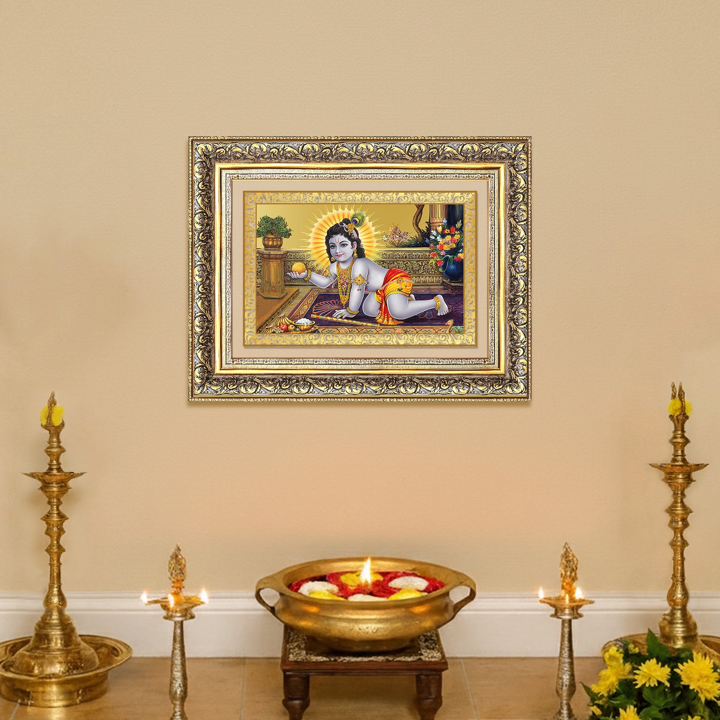 Diviniti 24K Gold Plated Laddu Gopal (Classic) Divine Wall Frame for Home Mandir & Office Decor | Luxury Spiritual Gift