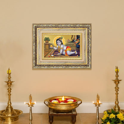 Diviniti 24K Gold Plated Laddu Gopal (Classic) Divine Wall Frame for Home Mandir & Office Decor | Luxury Spiritual Gift