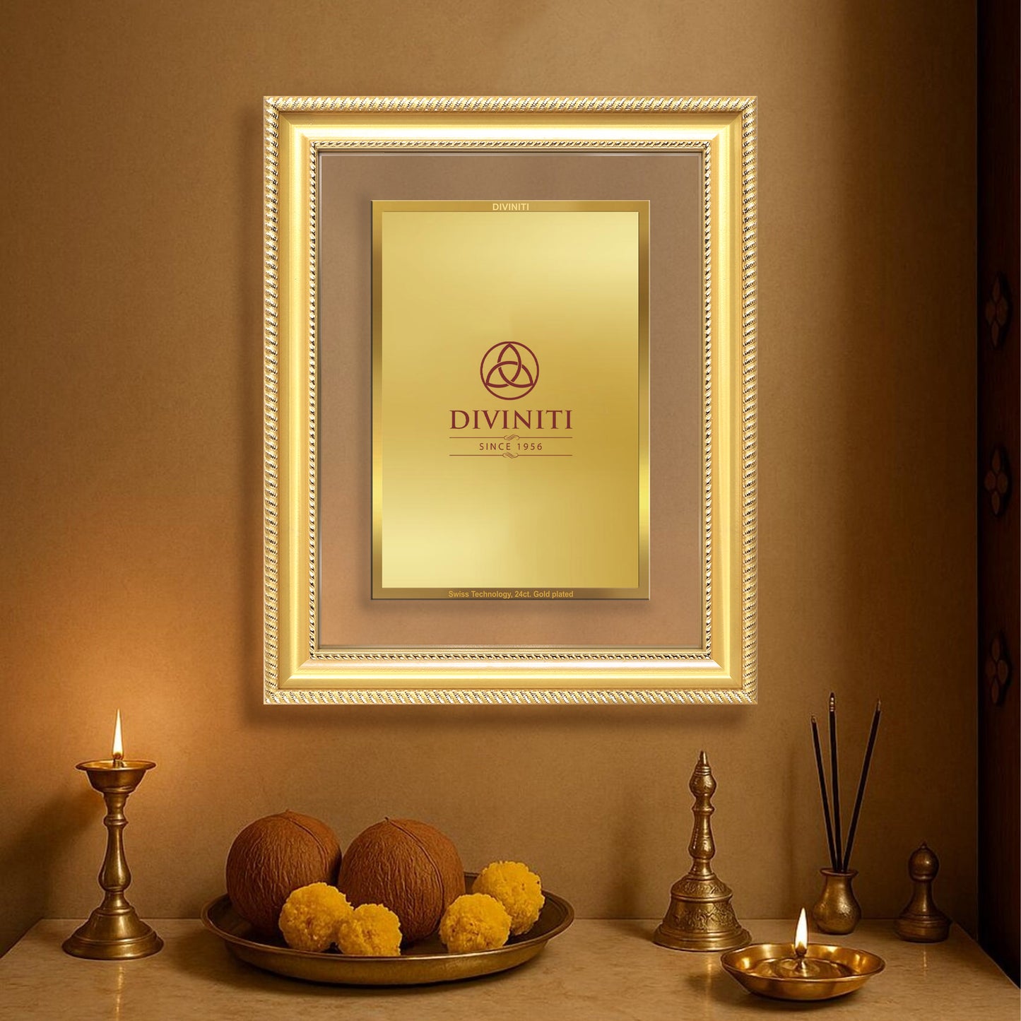 Diviniti Double Glass Frame Personalised Wall Mount Photo Frame in 24K Gold Plated Foil