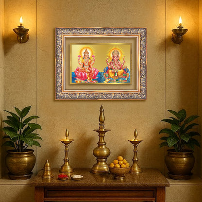 Diviniti 24K Gold Plated Lakshmi Ganesha (Classic) Divine Wall Frame for Home Mandir & Office Decor | Luxury Spiritual Gift