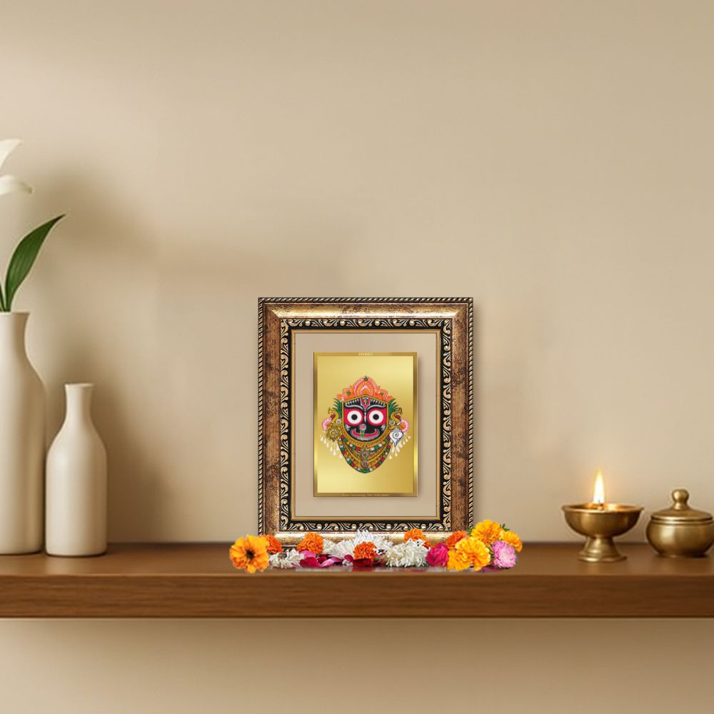 Diviniti 24K Gold Plated Jagannath Divine Table Top Frame for Home Mandir & Office Decor | Luxury Spiritual Gift