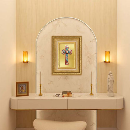Diviniti 24K Gold Plated Holy Cross (Classic) Divine Wall Frame for Home Mandir & Office Decor | Luxury Spiritual Gift
