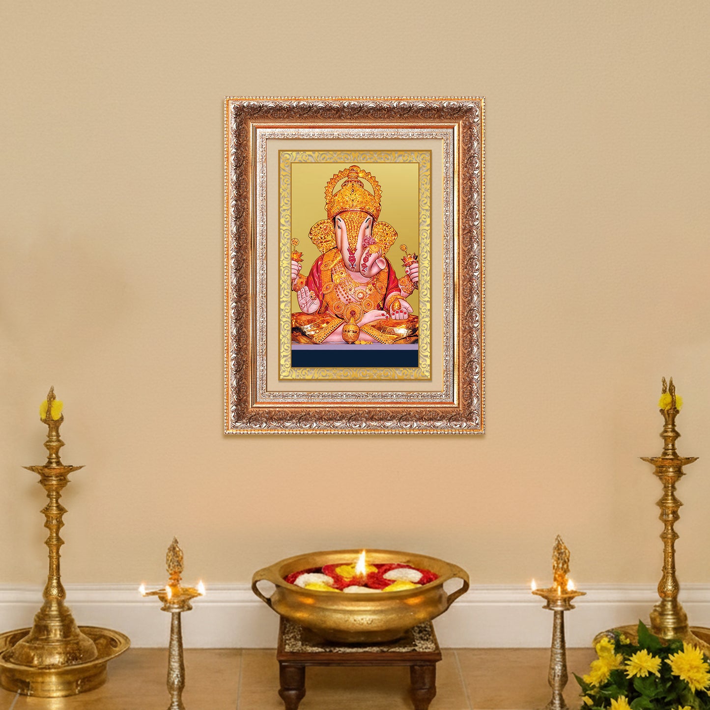 Dagdu Ganesh | Shri Dagdusheth Halwai Ganpati Wall Photo Frame in 24K Gold Plated Foil