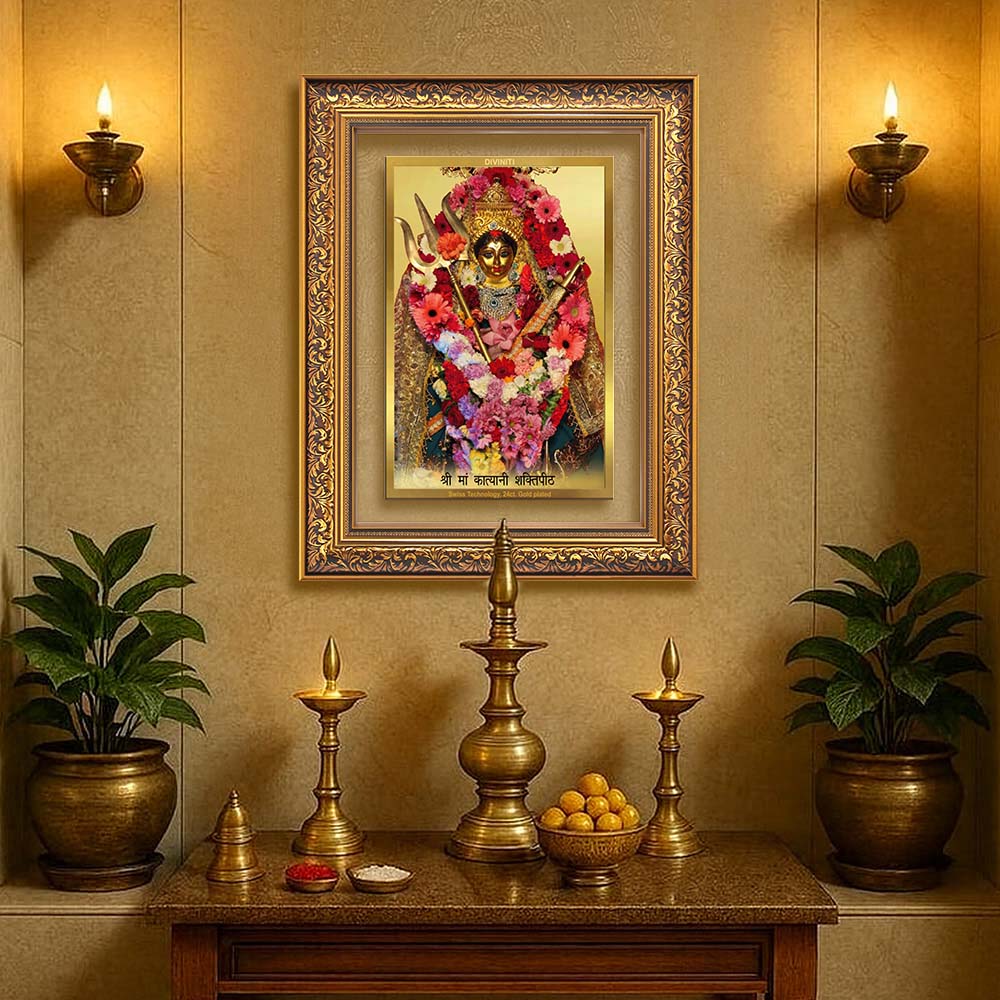 Diviniti 24K Gold Plated Katyayani Mata (Classic) Divine Wall Frame for Home Mandir & Office Decor | Luxury Spiritual Gift