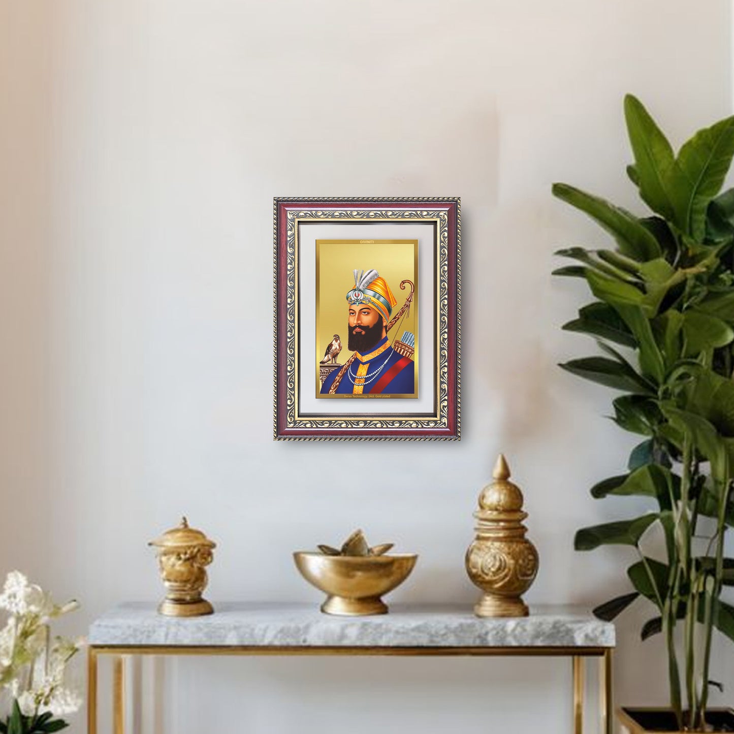 Diviniti 24K Gold Plated Guru Gobind Singh Ji (Classic) Sacred Sikh Wall Frame for Home Decor & Office Ambiance | Premium Spiritual Gift