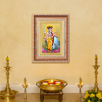 Dattatreya with Kamadhenu | Shri Dattatreya Wall Mount Photo Frame in 24K Gold Plated Foil