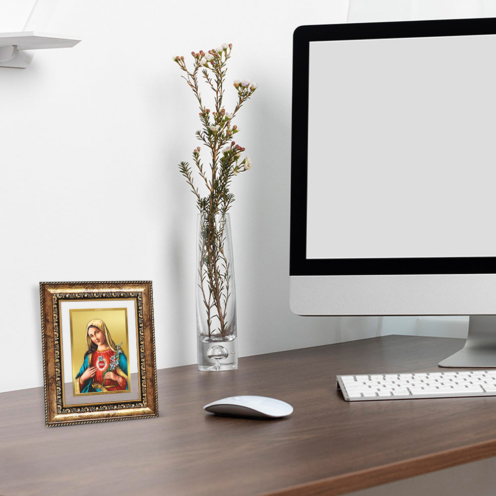 Diviniti 24K Gold Plated Mother Mary (Classic) Divine Wall and Table Top Frame for Home Mandir & Office Decor | Luxury Spiritual Gift