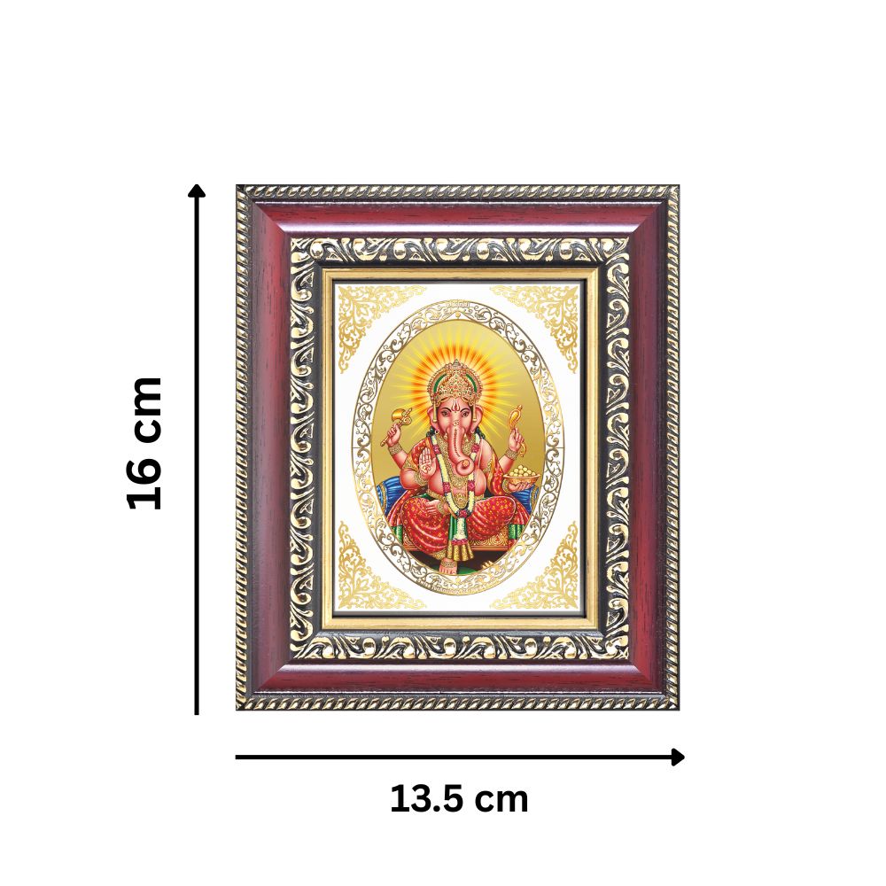 Lord Ganesha Divine Sacred Prosperity & Success Royal Tabletop Frame in 24K Gold Plated Foil