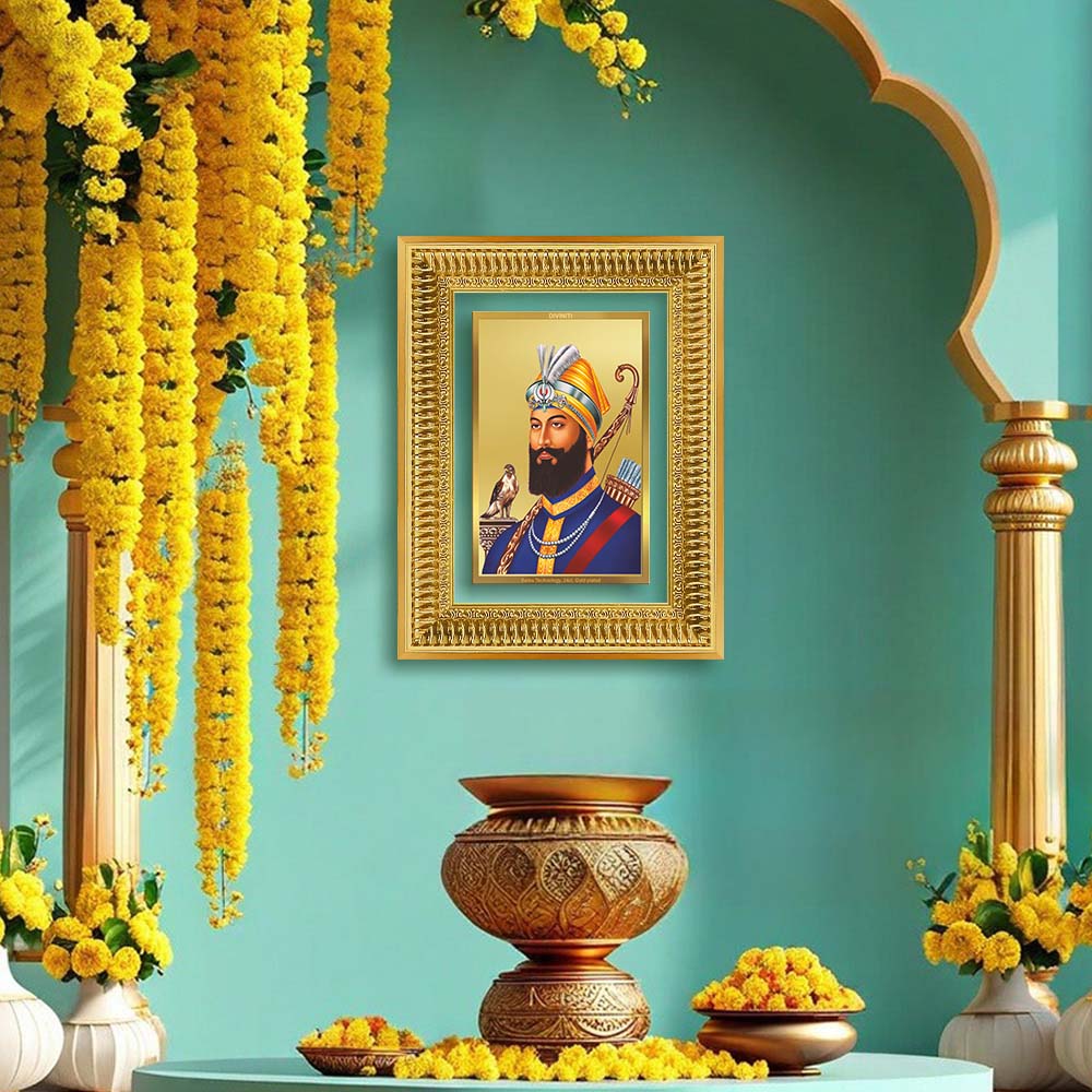 Diviniti 24K Gold Plated Guru Gobind Singh Ji (Classic) Sacred Sikh Wall Frame for Home Decor & Office Ambiance | Premium Spiritual Gift