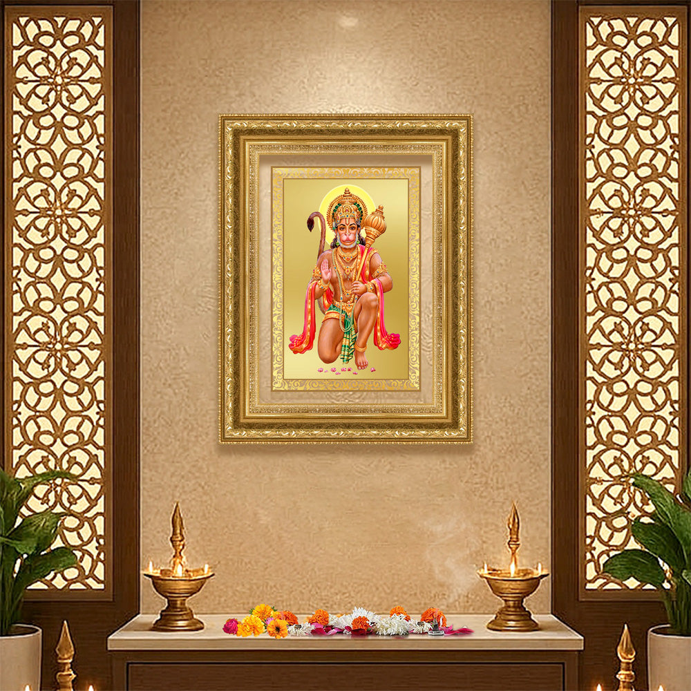 Diviniti 24K Gold Plated Hanuman With Blessings (Classic) Divine Wall Frame for Home Mandir & Office Decor | Luxury Spiritual Gift