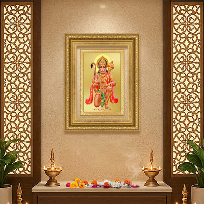 Diviniti 24K Gold Plated Hanuman With Blessings (Classic) Divine Wall Frame for Home Mandir & Office Decor | Luxury Spiritual Gift