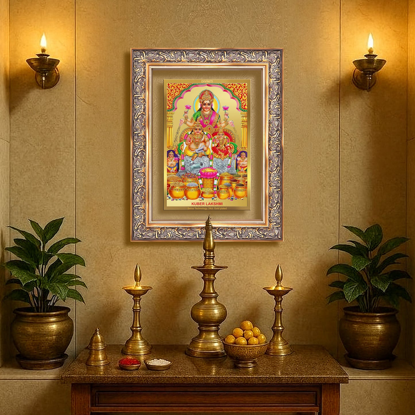Lakshmi Kuber | Divine Wealth Duo Wall Mount Photo Frame in 24K Gold Plated Foil