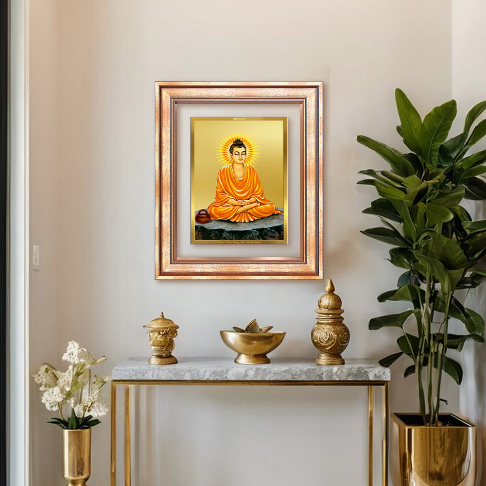 Diviniti 24K Gold Plated Buddha (Classic) Divine Wall Frame for Home Mandir & Office Decor | Luxury Spiritual Gift