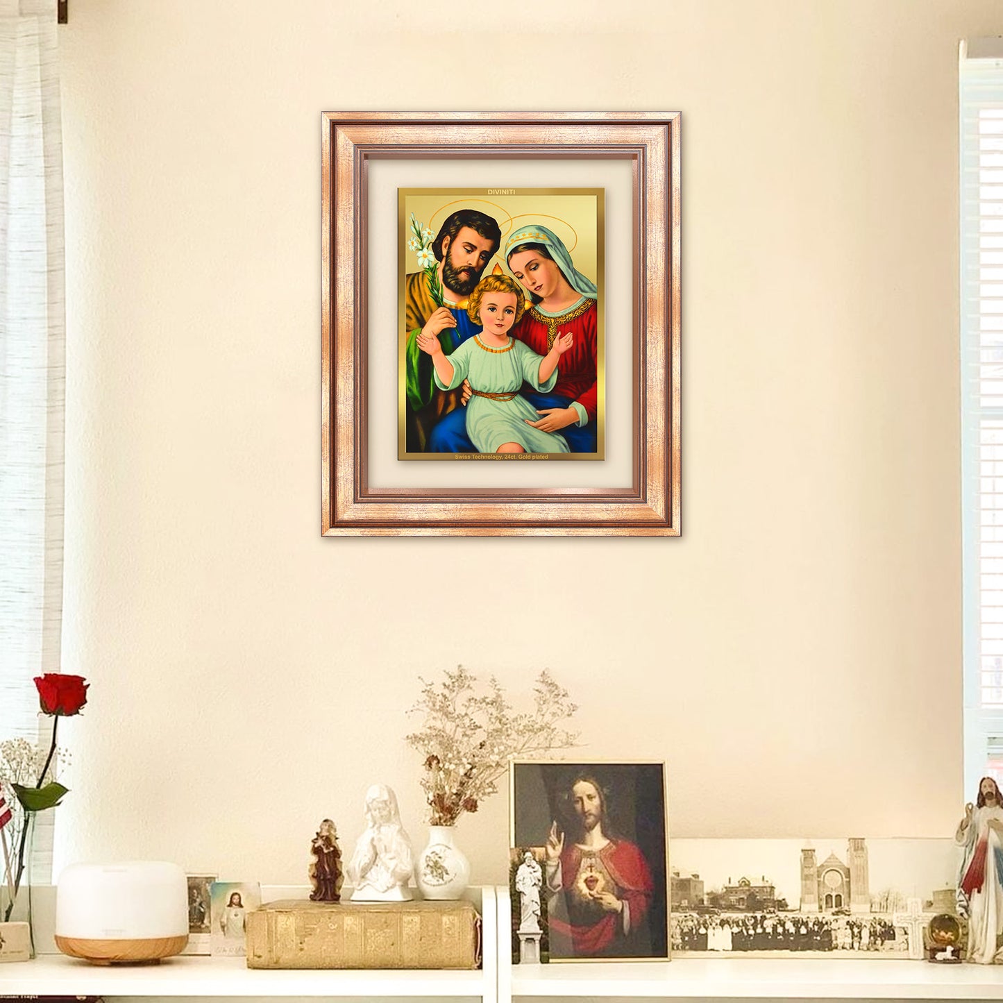 Diviniti 24K Gold Plated Holy Family (Classic) Divine Wall Frame for Home Mandir & Office Decor | Luxury Spiritual Gift