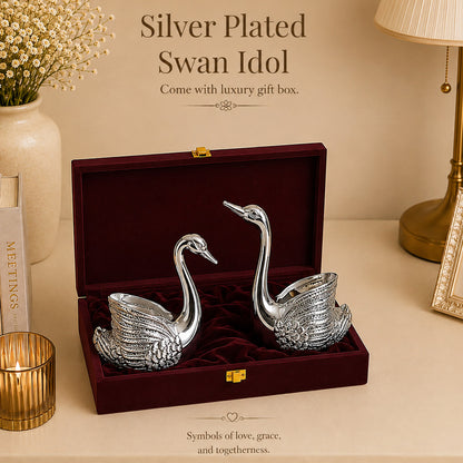 999 Silver-Plated Antique Swan Candle Stand Pair | Premium Gift Box | 12x10 CM