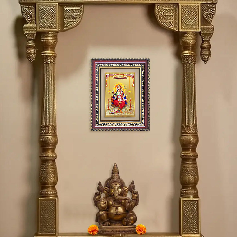 Diviniti 24K Gold Plated Santoshi Mata (Classic) Divine Wall and Table Top Frame for Home Mandir & Office Decor | Luxury Spiritual Gift