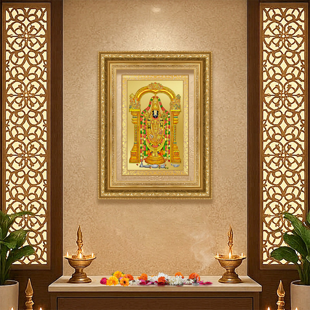 Diviniti 24K Gold Plated Tirupati Balaji Divine Wall Frame for Home Mandir & Office Decor | Luxury Spiritual Gift