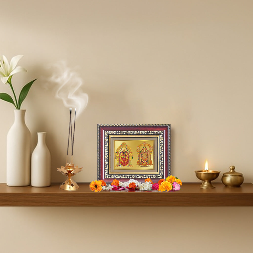 Diviniti 24K Gold Plated Padmavati And Balaji (Classic) Divine Table Top Frame for Home Mandir & Office Decor | Luxury Spiritual Gift