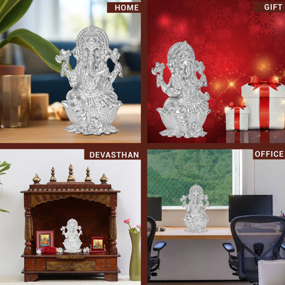 Diviniti 925 Pure Silver Ganesha Idol Statue Exquisite Craftsmanship for Blessings and Abundance for Home Office Décor, Tabletop, Puja Room Gift (6x6.5 CM, 65g)