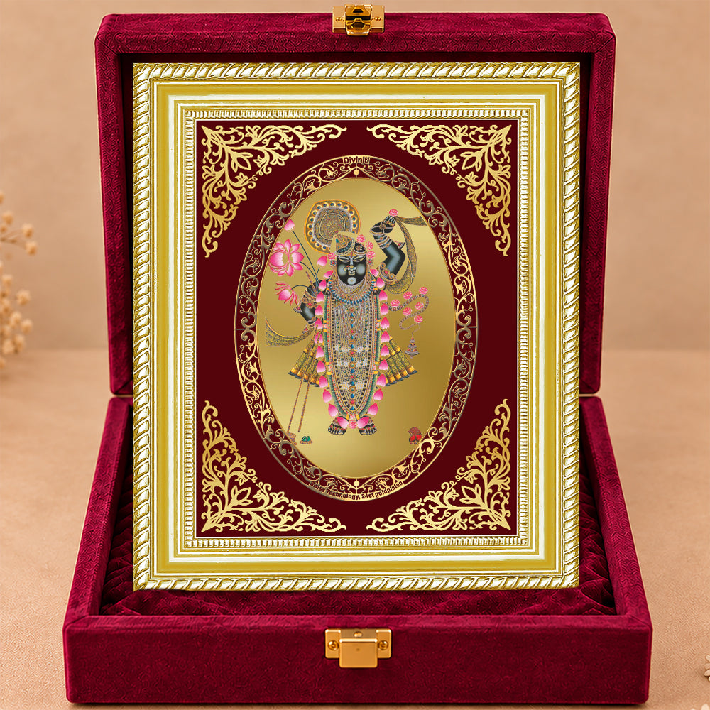 24K Gold-Plated Shrinath Ji Frame | Premium Gift Box | 26x20 CM