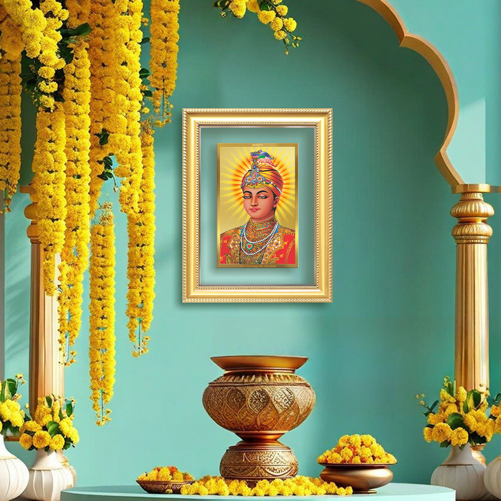 Diviniti 24K Gold Plated Guru Harkrishan Sahib Ji (Classic) Sacred Sikh Wall Frame for Home Decor & Office Ambiance | Premium Spiritual Gift