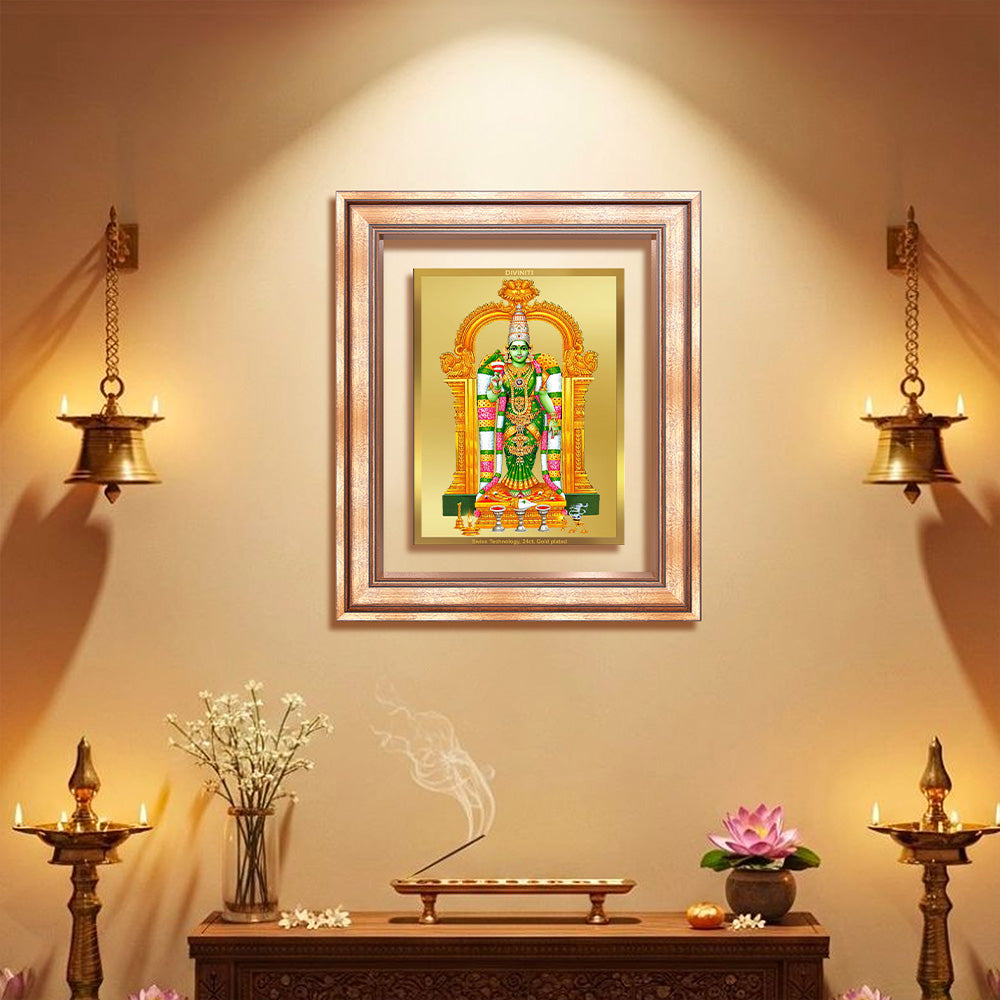 Diviniti 24K Gold Plated Meenakshi Amman (Classic) Divine Wall Frame for Home Mandir & Office Decor | Luxury Spiritual Gift