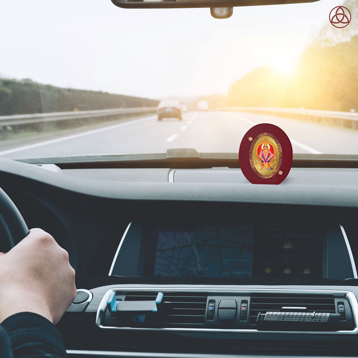 Ayyappan Car Dashboard Photo Frame in 24K gold-plated foil, enhancing spiritual presence while driving.