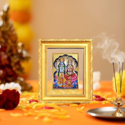 Diviniti 24K Gold Plated Vishnu Lakshmi |Divine Table Top Frame for Home Mandir & Office Decor | Luxury Spiritual Gift