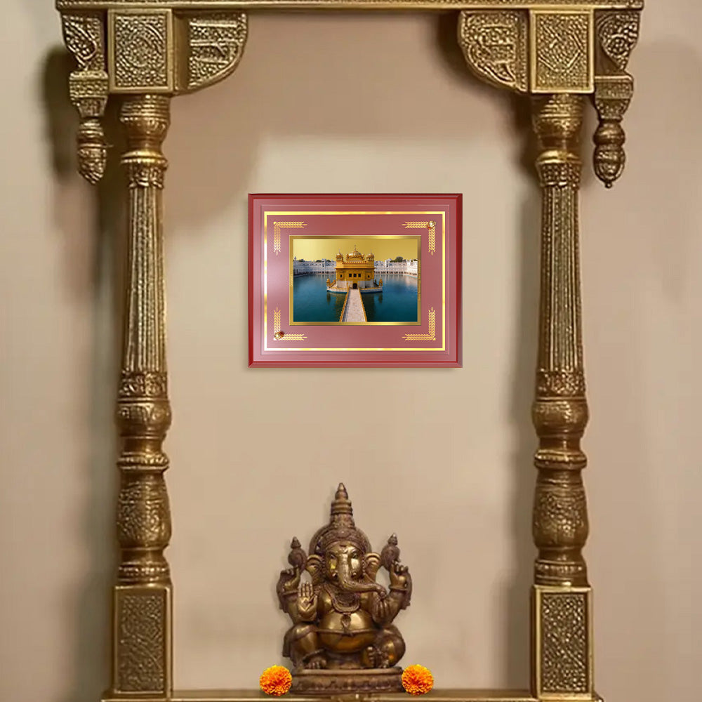 Sachkhand Shri Darbar Sahib Ji | Golden Temple | Sacred Sikh Shrine Wall and Tabletop Photo Frame in 24K Gold Plated Foil