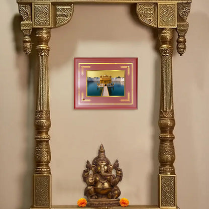 Sachkhand Shri Darbar Sahib Ji | Golden Temple | Sacred Sikh Shrine Wall and Tabletop Photo Frame in 24K Gold Plated Foil