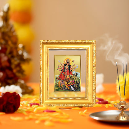 Diviniti 24K Gold Plated Durga - Mahishasura Mardini |Divine Table Top Frame for Home Mandir & Office Decor | Luxury Spiritual Gift