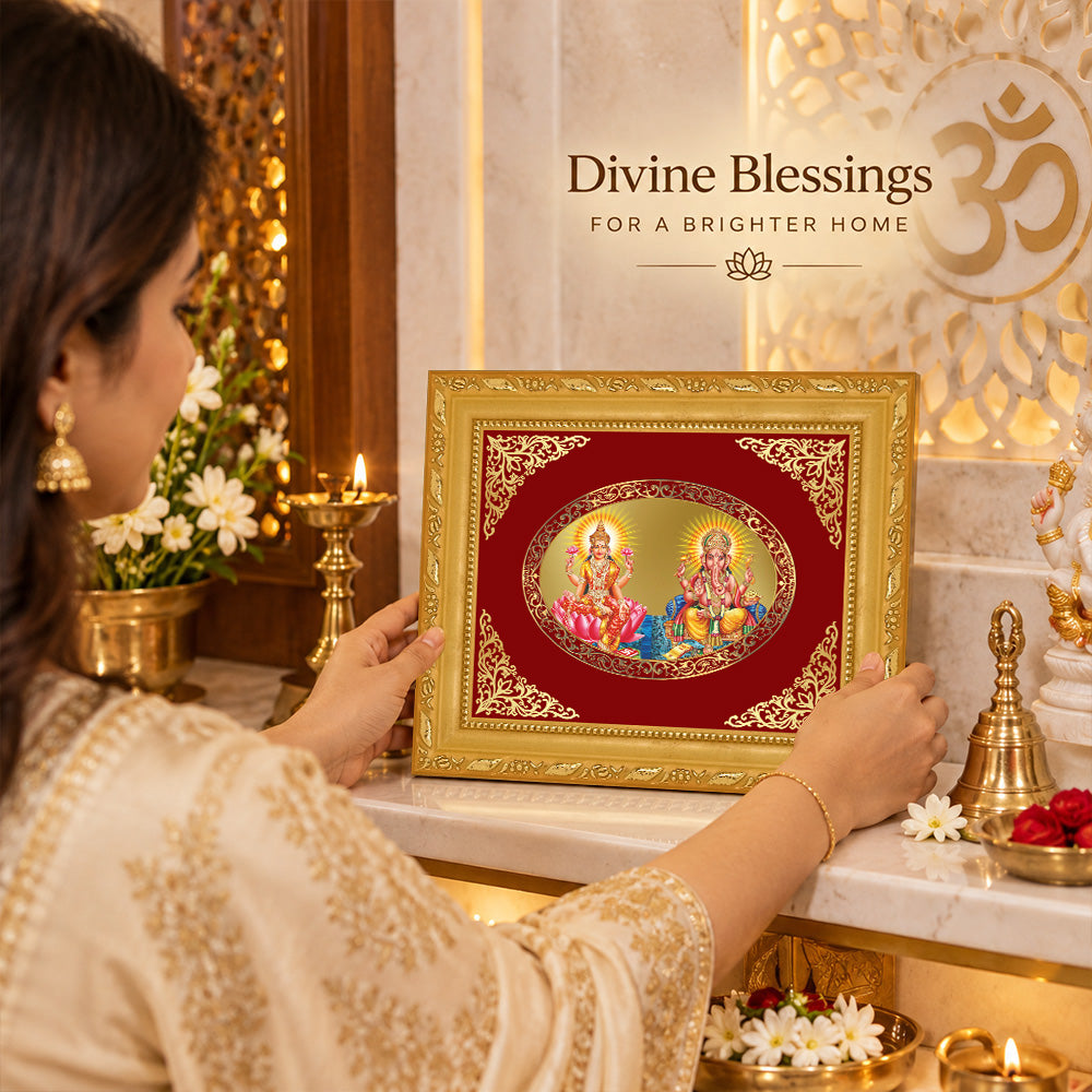 24K Gold-Plated Lakshmi Ganesha Frame | Premium Gift Box | 13x16 CM