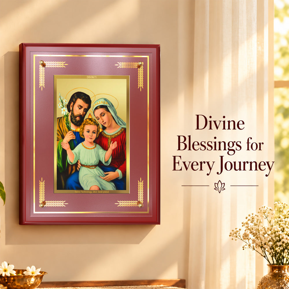 24K Gold-Plated Holy Family MDF Frame | Premium Gift Box | 26x20 CM
