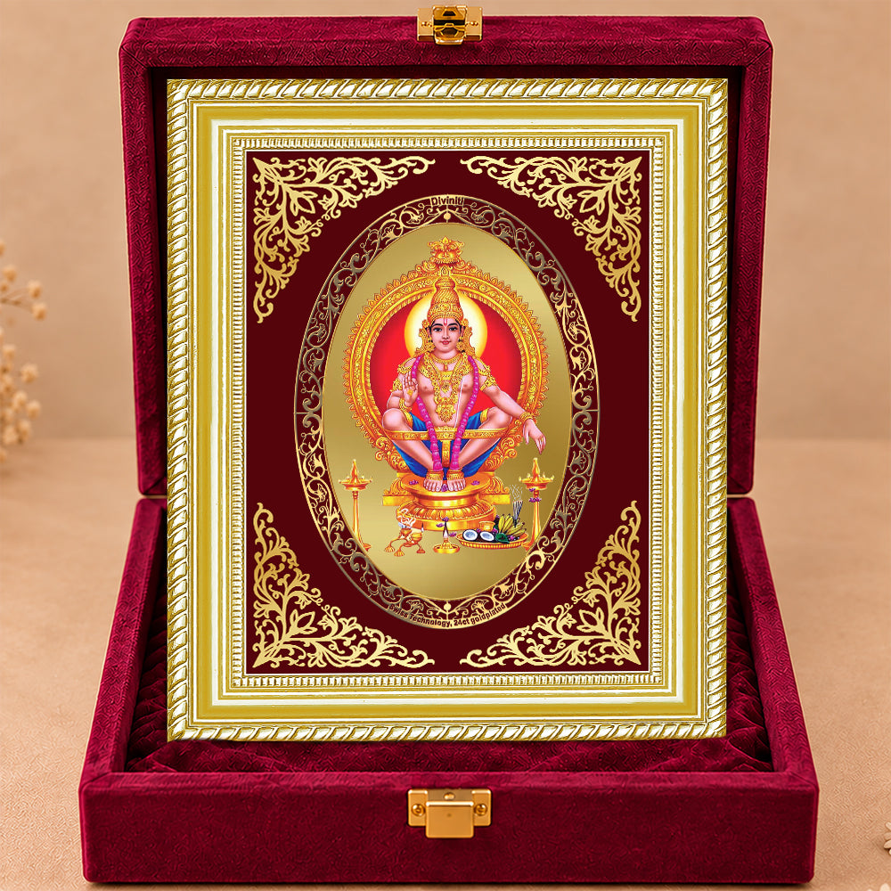 24K Gold-Plated Lord Ayyappan Frame | Premium Gift Box | 26x20 CM