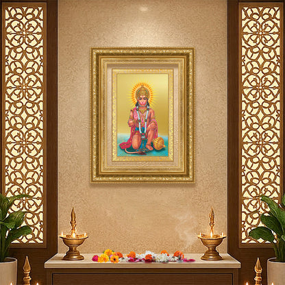 Diviniti 24K Gold Plated Ashirwad Hanuman (Classic) Divine Wall Frame for Home Mandir & Office Decor | Luxury Spiritual Gift