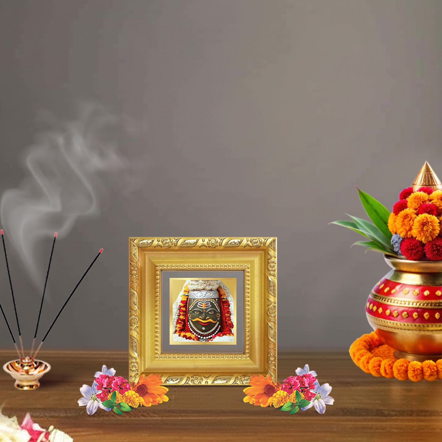 Diviniti Mahakaleshwar Tabletop Photo Frame in 24K Gold Plated Foil | Divine Power, Protection & Spiritual Liberation | DG103S1A (10x10 CM)