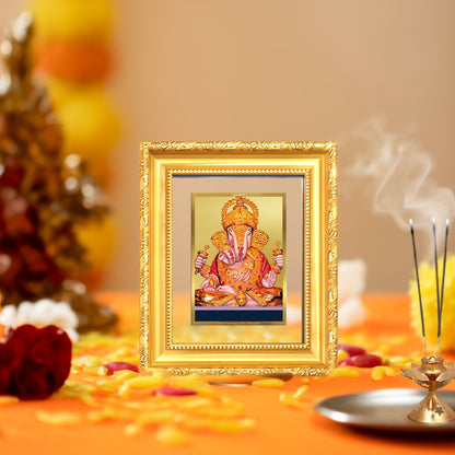Diviniti 24K Gold Plated Dagadu Ganesha |Divine Table Top Frame for Home Mandir & Office Decor | Luxury Spiritual Gift