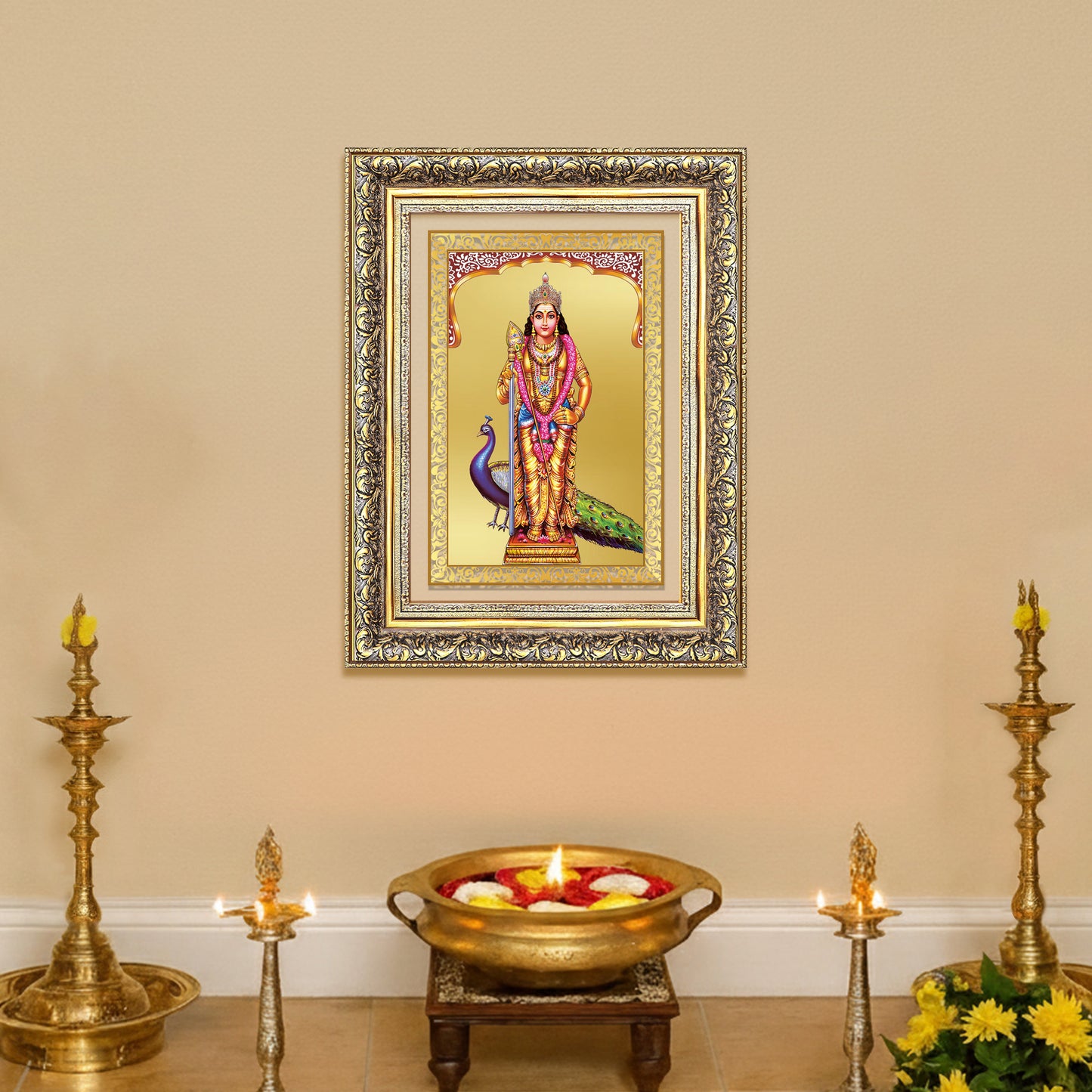 Diviniti 24K Gold Plated Murugan (Classic) Divine Wall Frame for Home Mandir & Office Decor | Luxury Spiritual Gift