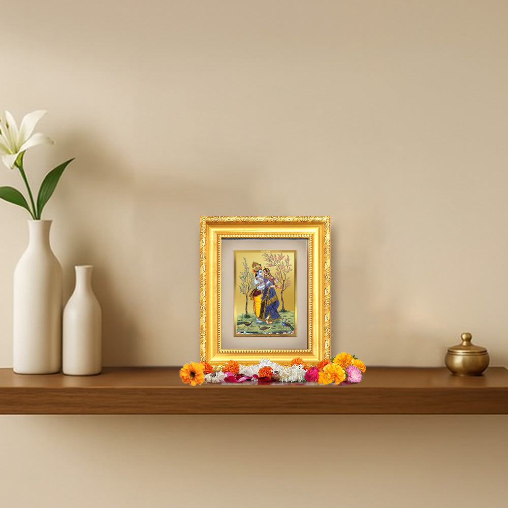 Diviniti 24K Gold Plated Radha Krishna |Divine Table Top Frame for Home Mandir & Office Decor | Luxury Spiritual Gift