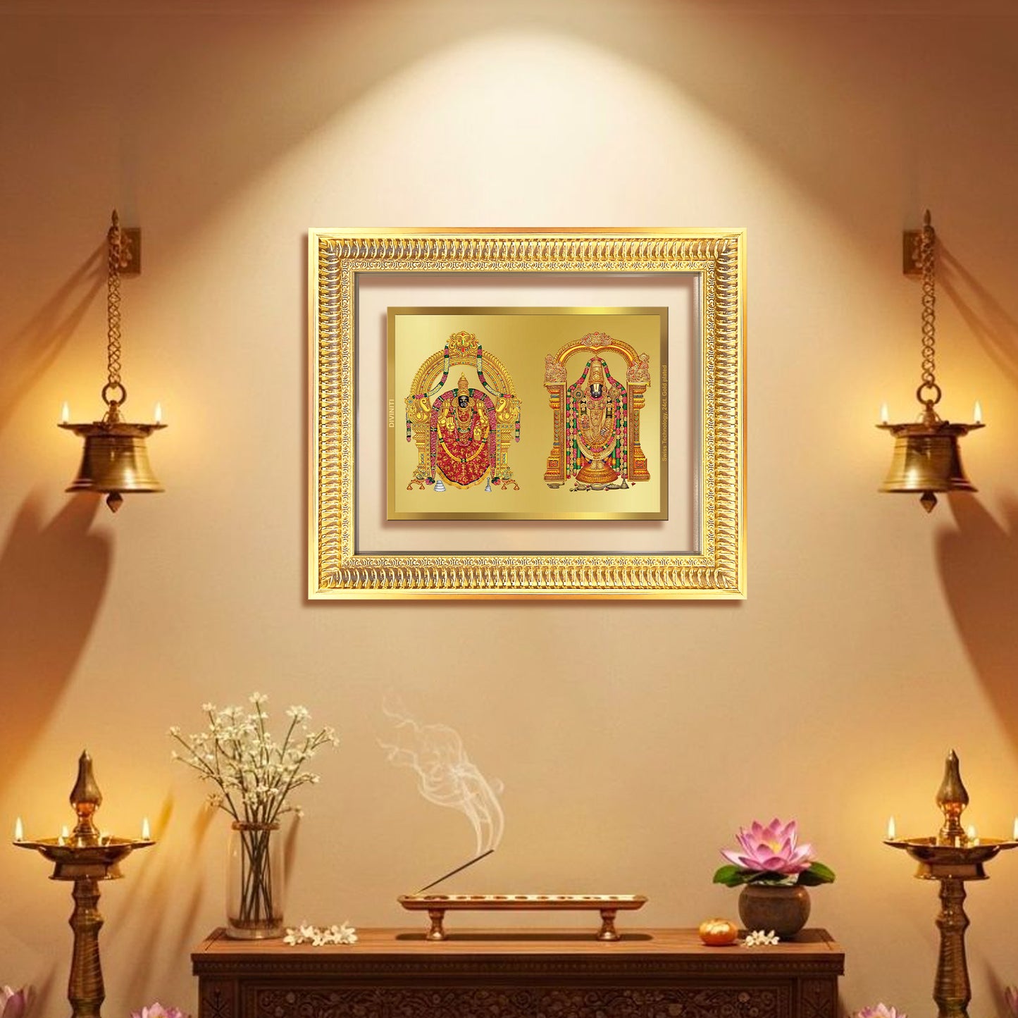 Diviniti 24K Gold Plated Padmavati And Balaji (Classic) Divine Wall Frame for Home Mandir & Office Decor | Luxury Spiritual Gift