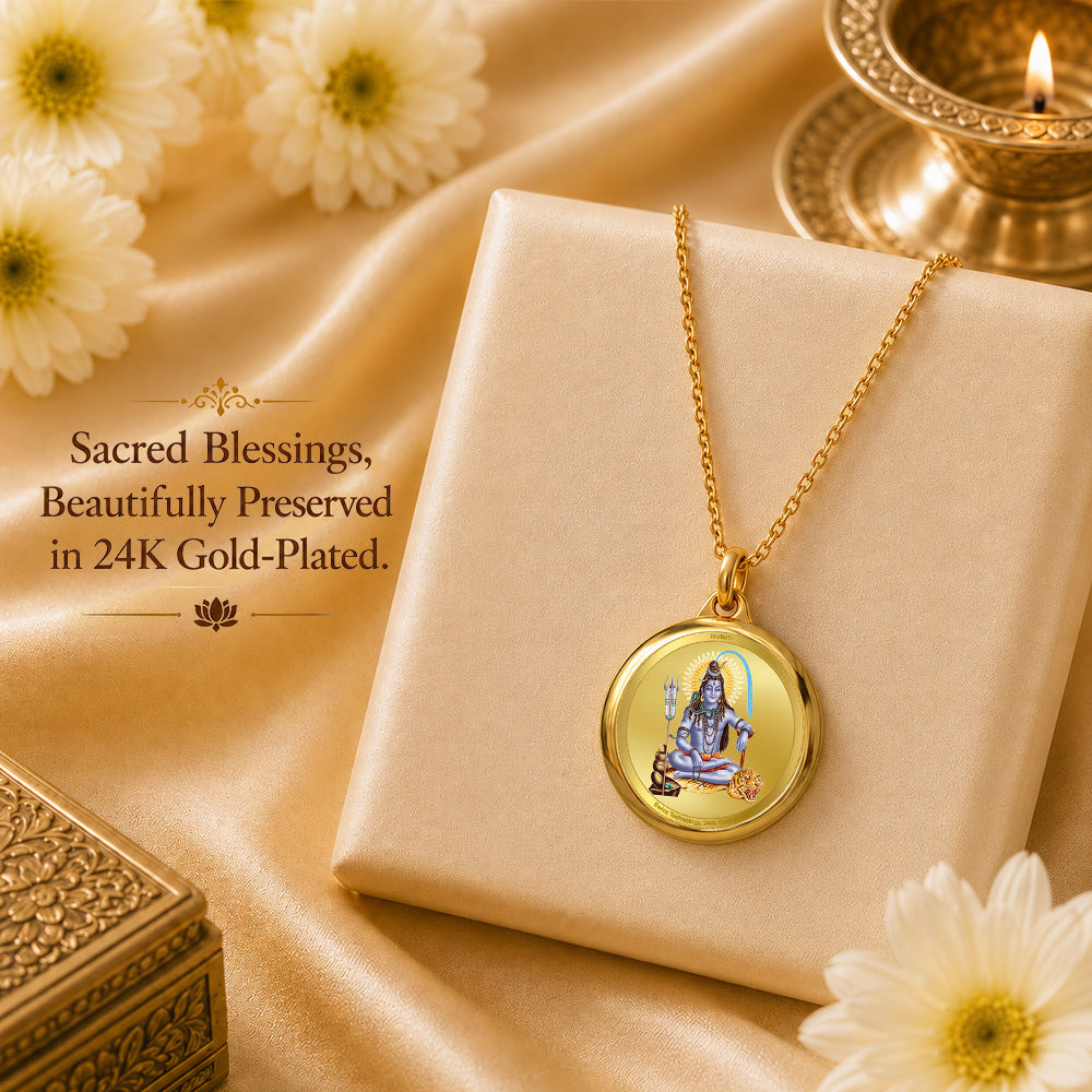 Diviniti 24K Gold Plated Lord Shiva & Om 22MM Double Sided Pendant For Men, Women & Kids