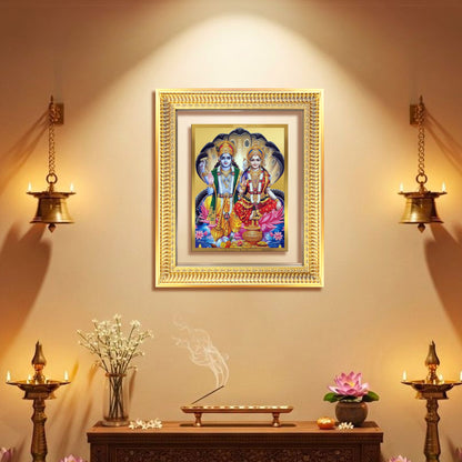 Diviniti 24K Gold Plated Vishnu Lakshmi (Classic) Divine Wall Frame for Home Mandir & Office Decor | Luxury Spiritual Gift